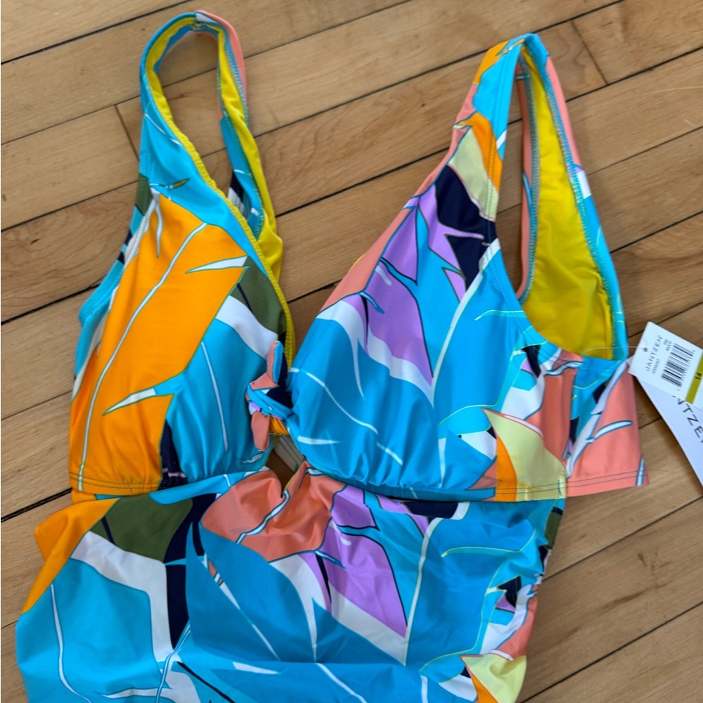 NWT Jantzen Women's Standard Bold Feathers Bandeau One Piece Swimsuit - Picture 7 of 12